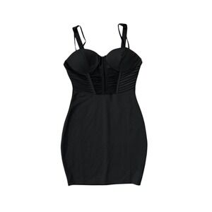 Black & sheer corset mid-drift.Adjustable shoulder straps 
Mini dress size small